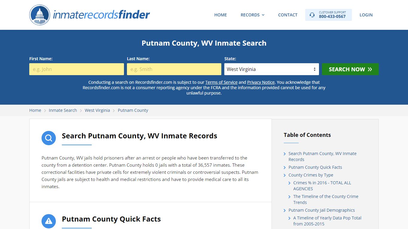 Putnam County, WV Inmate Lookup & Jail Records Online - Recordsfinder.com